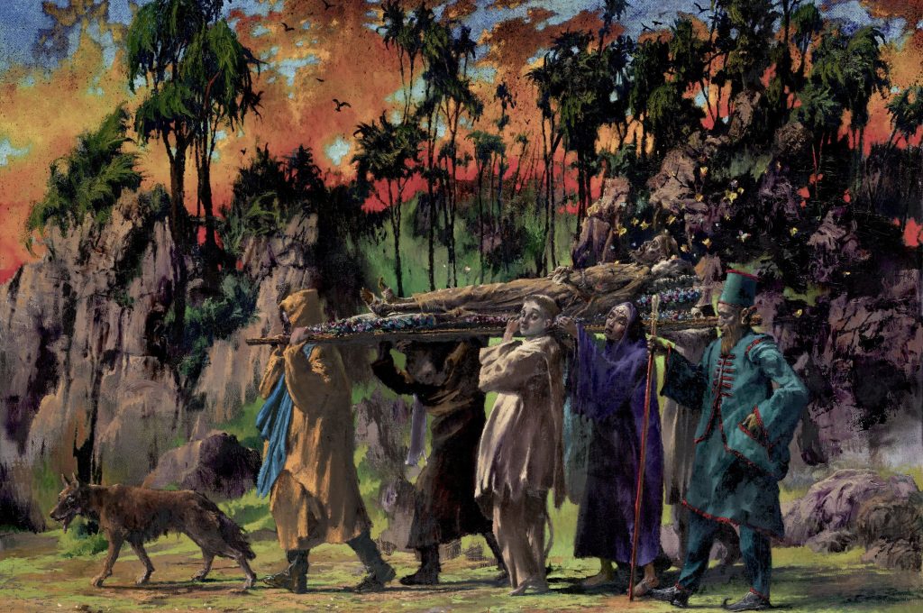Francesco De Grandi, I funerali di Francesco, 2021, olio su tela, cm 85x100, Collezione Elenk'art, Palermo