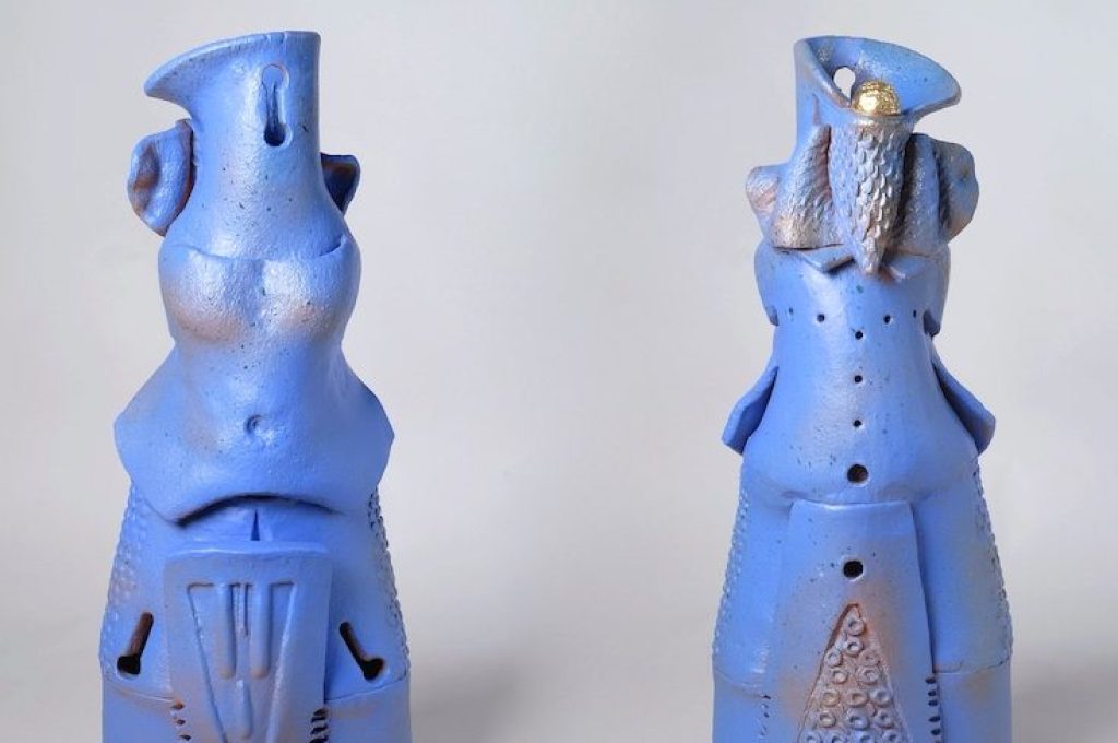 Soltanto incanto 2007 cm.68x40x35 ceramica smaltata e lustro oro.